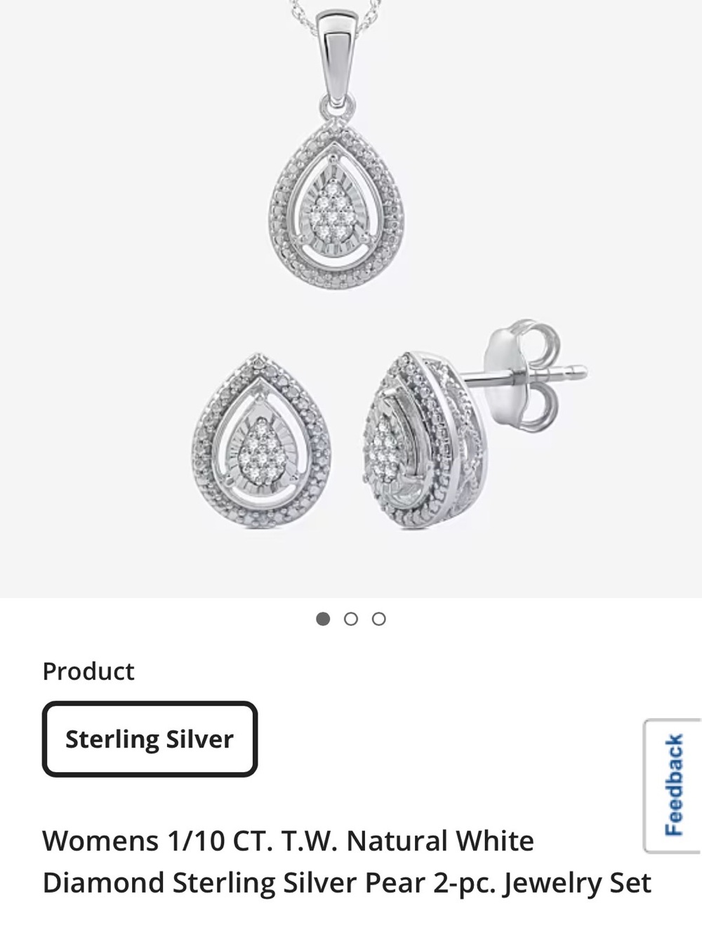 Sterling Silver White Diamond Pear-Shaped Jewelry Set